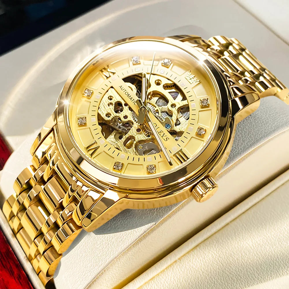 OELVS 9901 Luxury Men's Watches Fashion Dress Automatic Mechanical Wristwatch Waterproof Luminous Hollow Watch for Man Reloj