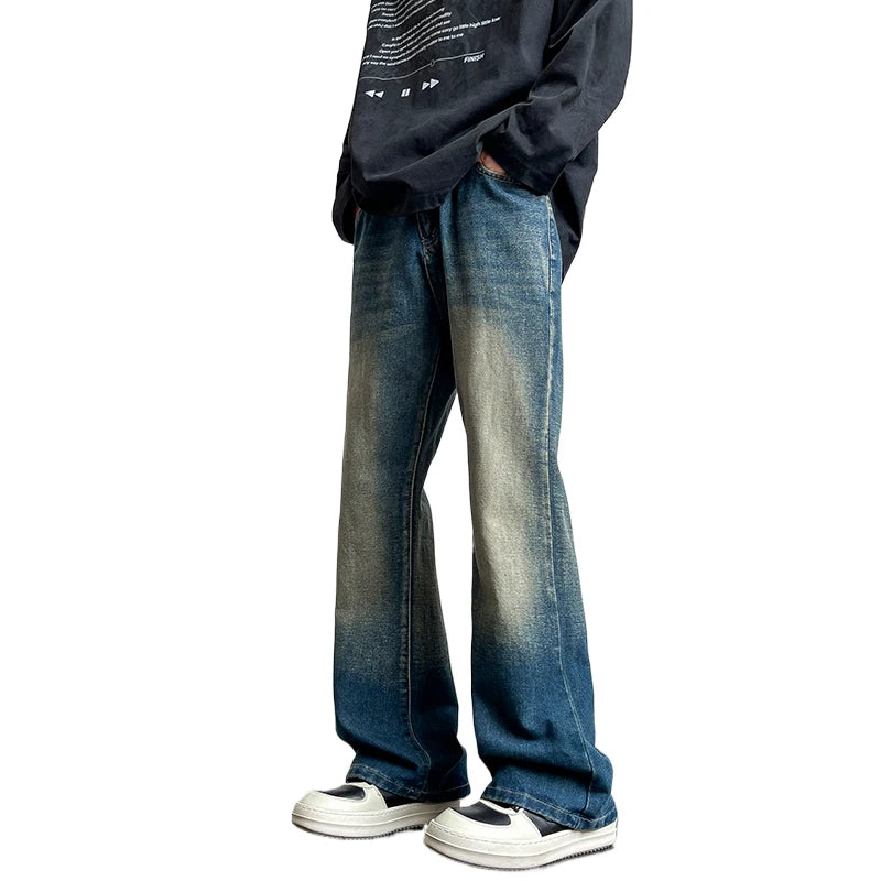 2025 Spring New Fashionable Jeans Design Sense Men's Gradient Color Washed Straight Tube Men's Denim Pants Wide Leg Denim Pants