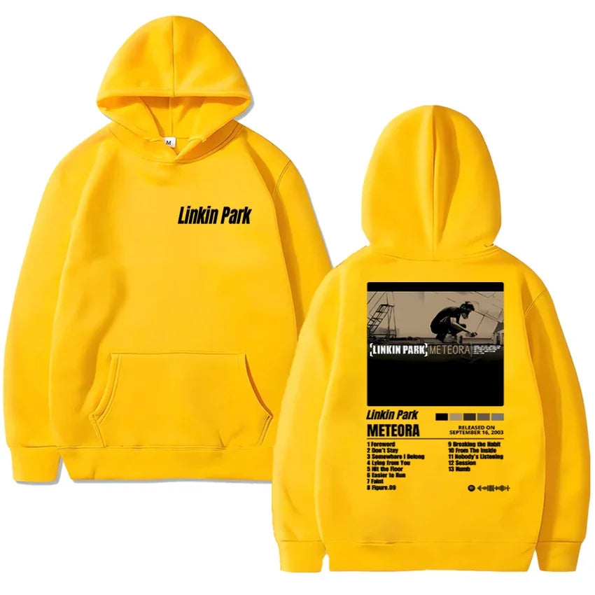 In 2025 a new poster of the Meteora men's hoodie retro hip-hop streetwear and casual hoodie was released in Lincoln Park