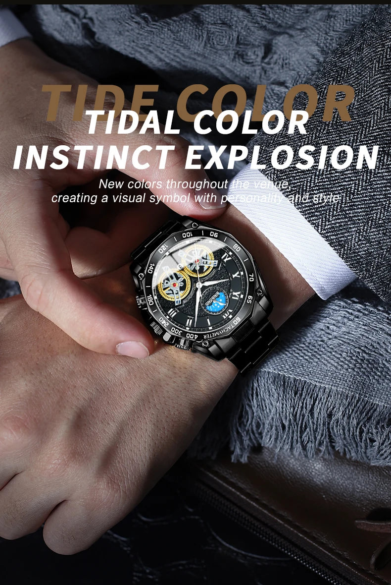 BINBOND Luxury Men Quartz Watches Fashion Concept Decorative Dial Casual Military Sports Wristwatch Waterproof Men's Clock