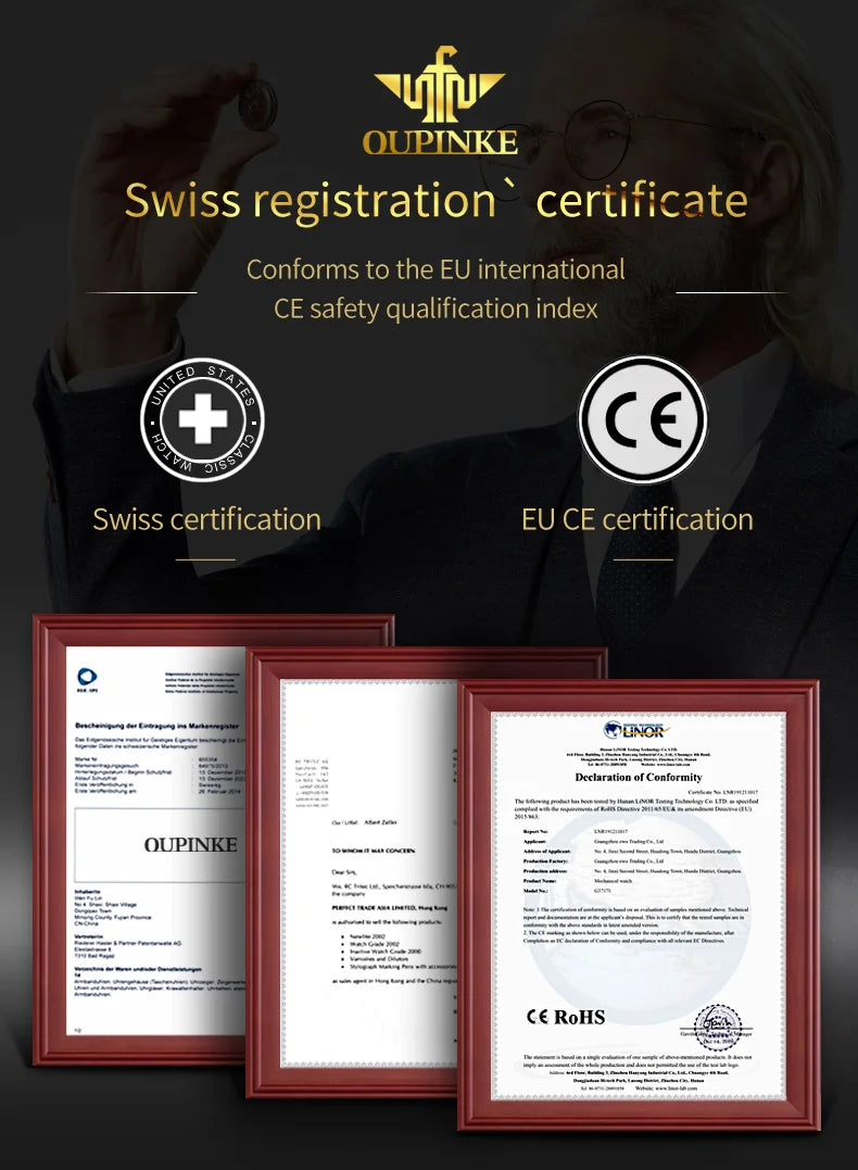 OUPINKE 3176 Real Tourbillon Watch for Men Gold Dragon Watch Skeleton Automatic Mechanical Wristwatch High-end Luxury Man Watch