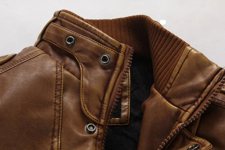 Men's Fashion Leather Long Jacket Men New Casual Vintage Blazer Winter Thick Motorcycle Biker Coat Men's Brand Design PU Jacket