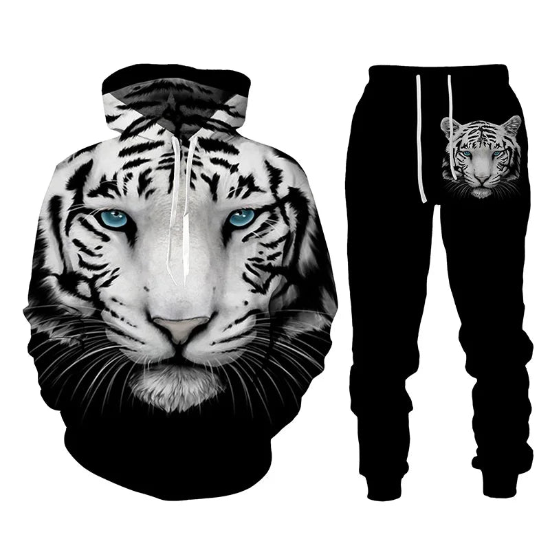 Animal Tiger 3d Printed Men's Tracksuit Set Casual Hoodie and Pants 2pcs Sets Autumn Winter Fashion Streetwear Man Clothing Suit