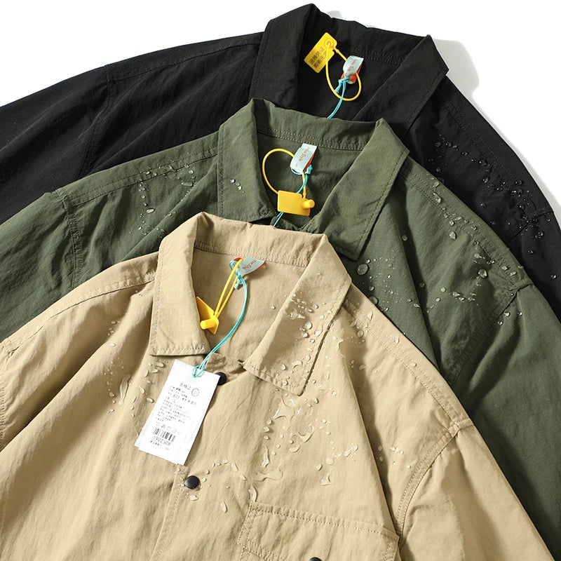 Men Shirts Fashion Business Outdoor Function Waterproof Sunscreen Quick Drying Breathable Summer Thin Short-sleeved Shirt