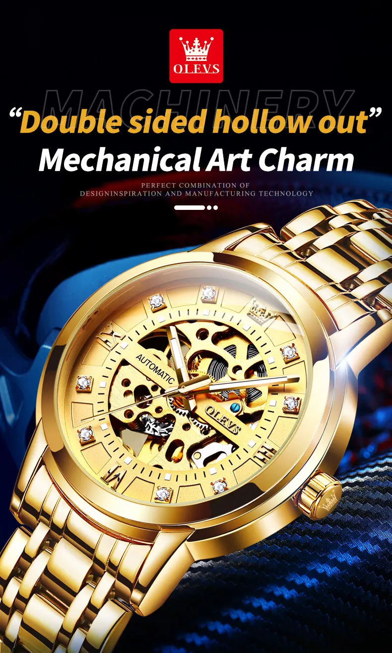OELVS 9901 Luxury Men's Watches Fashion Dress Automatic Mechanical Wristwatch Waterproof Luminous Hollow Watch for Man Reloj