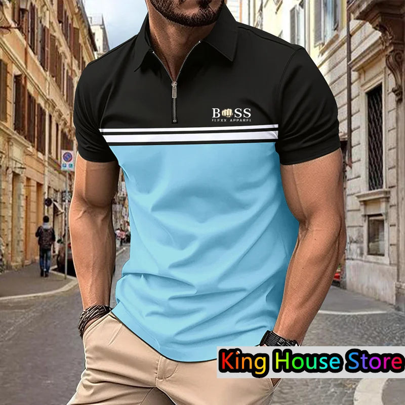 Men's Polo Shirt Summer Streetwear Boss 3d Printe Golf Short Sleeve Business Casual Zipper Polo Sportswear Male Clothing For Men