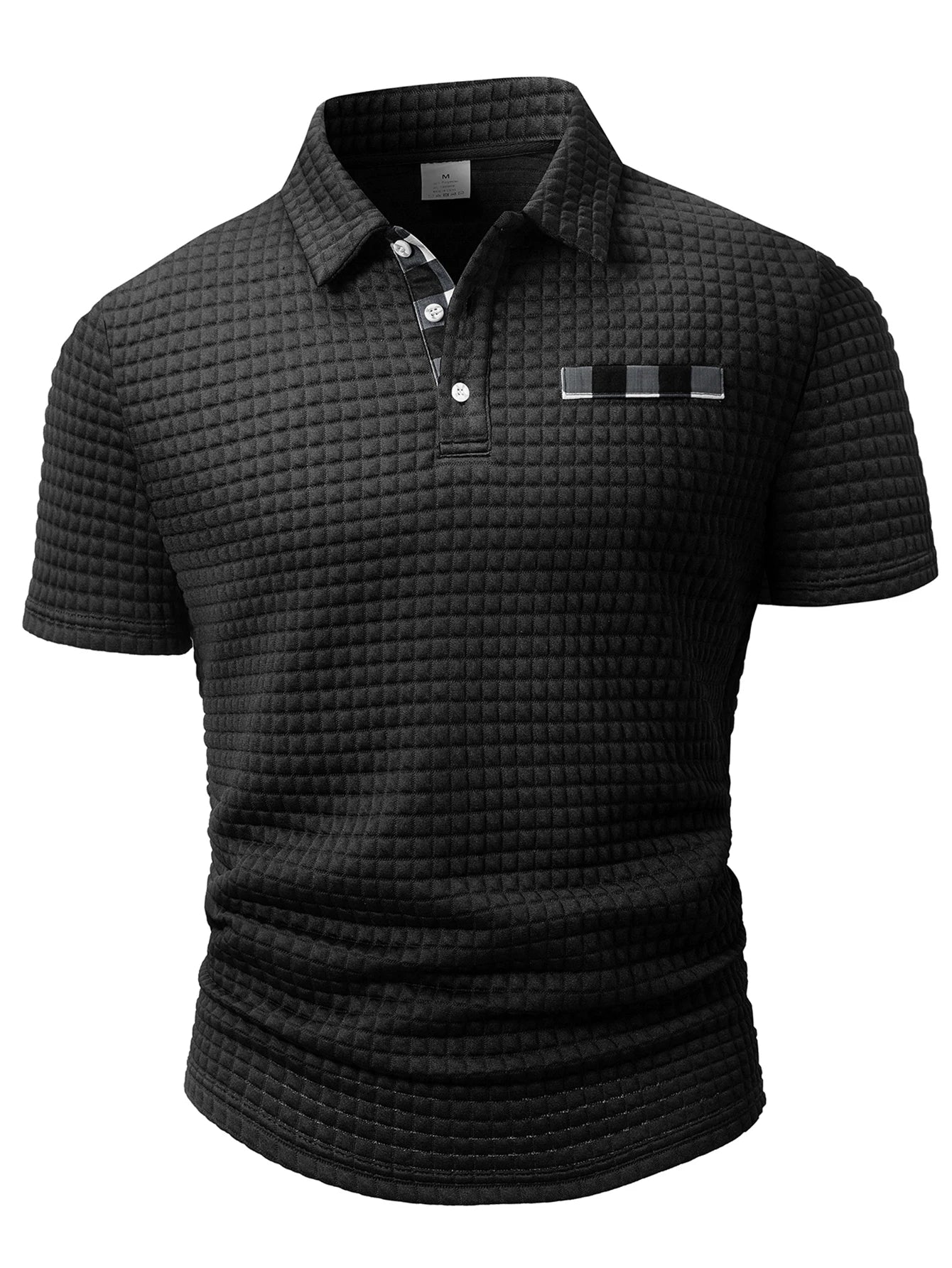 Men's Polo Shirt with Square Plaid Texture Fabric, Solid Color Pattern, Short-Sleeve Polo Collar Top, Non-Positioned Digital Print Fabric, Irregular Plaid Pattern, Fashionable Casual Daily Wear, Business Casual Wear