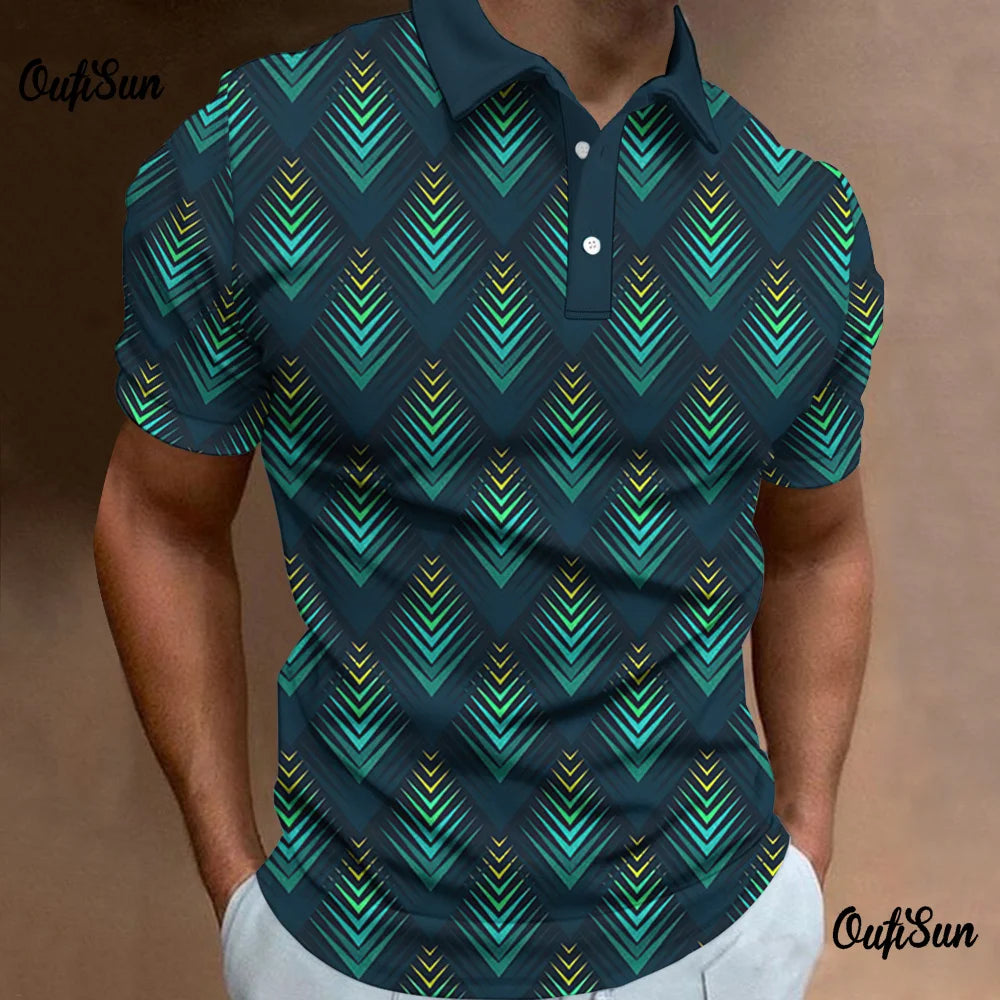 Men's Polo Shirt Fashion 3d Abstract Mesh Print High Quality Men Tops Loose Golf Sweatshirt Oversize Button Polo T-Shirt For Men