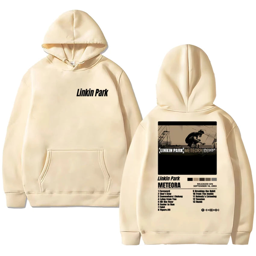 In 2025 a new poster of the Meteora men's hoodie retro hip-hop streetwear and casual hoodie was released in Lincoln Park