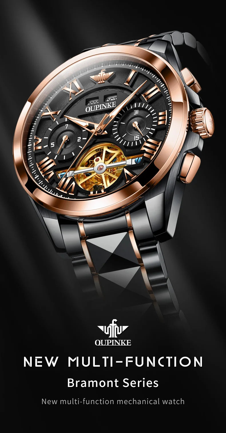 OUPINKE 3236 Men Watch Hollow Skeleton Date Luxury Mechanical Watch For Men Deep Waterproof Roman Scale Male Business Wristwatch