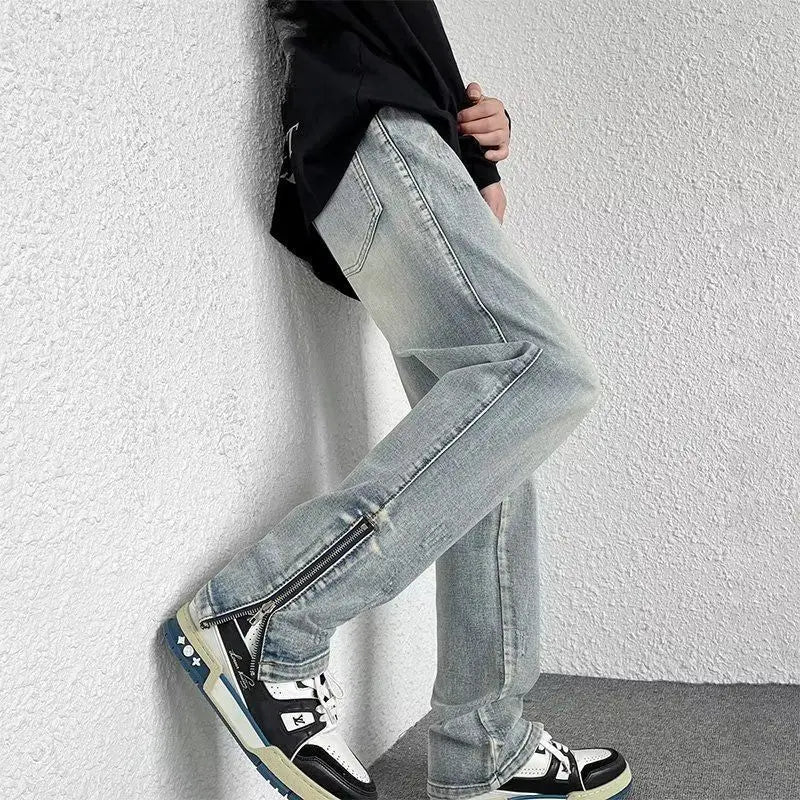 Jeans Men's Hiphop Zipper Loose Straight Pants Youth Fashion Versatile Casual Pants