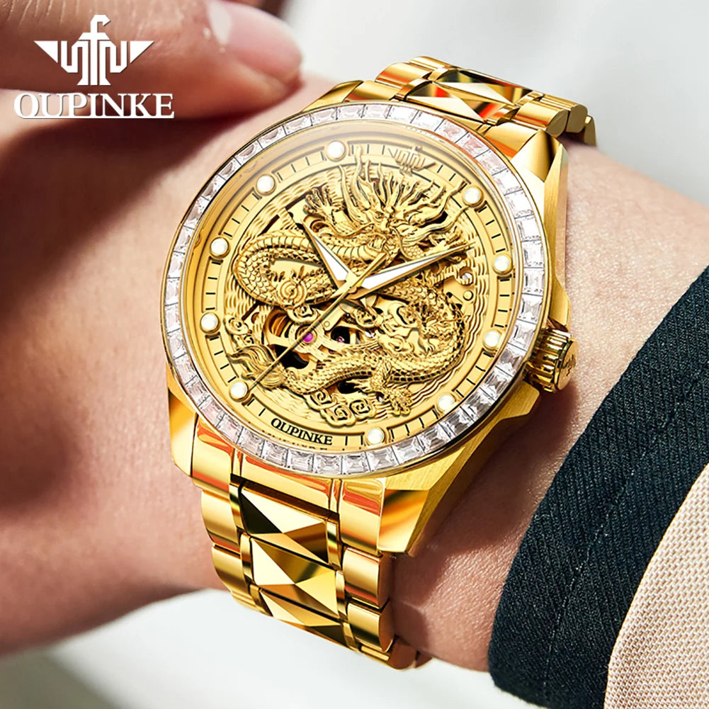 OUPINKE 3276 Mans Watch Luxury High Quality Mechanical WatchTungsten Steel Waterproof Luminous Watches For Man Gifts Dragon Dial