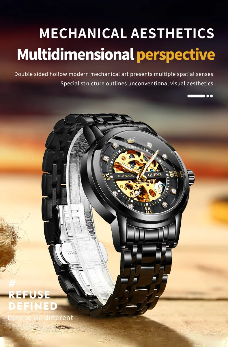 OELVS 9901 Luxury Men's Watches Fashion Dress Automatic Mechanical Wristwatch Waterproof Luminous Hollow Watch for Man Reloj