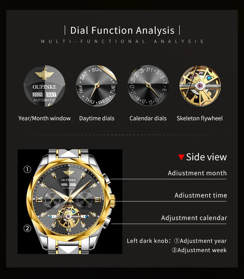 OUPINKE 3316 Automatic Mechanical Watch Classic New Version Watches for Men High-end Large Dial Wristwatch