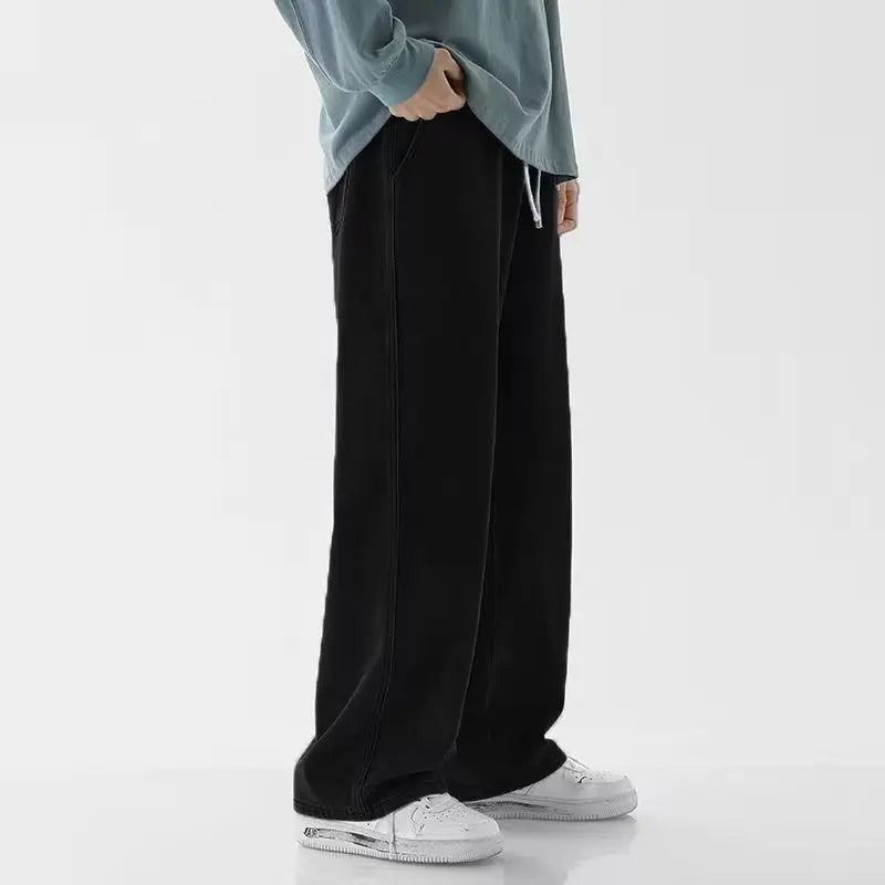 2025 new men's clothing European and American loose denim wide leg pants slim fit high waisted men's straight leg jeans