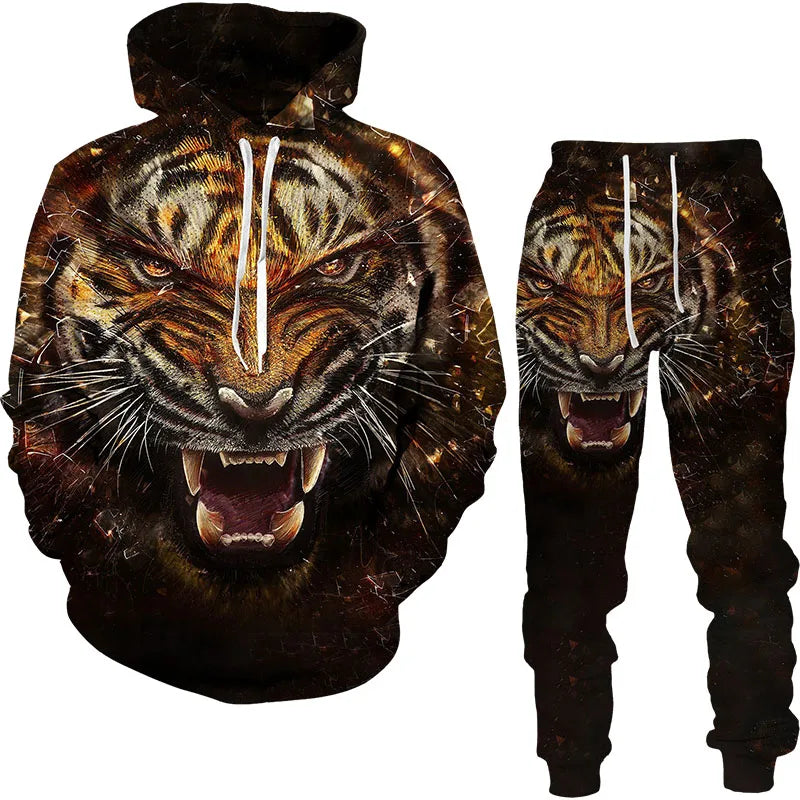 Animal Tiger 3d Printed Men's Tracksuit Set Casual Hoodie and Pants 2pcs Sets Autumn Winter Fashion Streetwear Man Clothing Suit