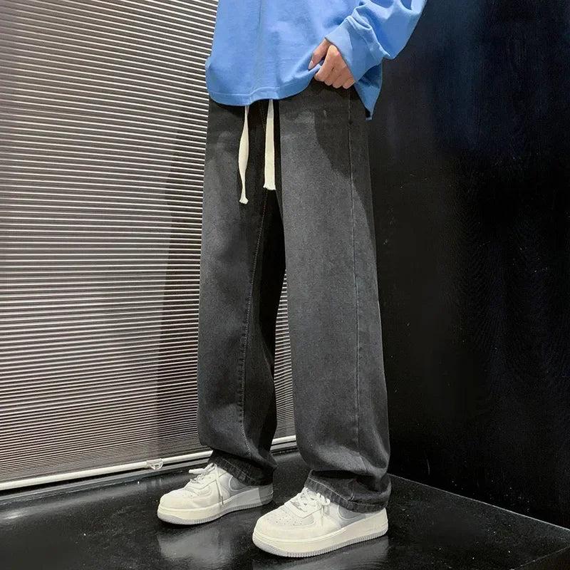 2025 New Fashion Summer Men's Denim Pants Old Blue Washed Male Brand Jeans Straight Casual Menwear Loose Wide Leg Trousers