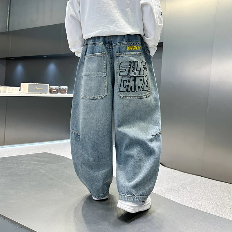 personalized workwear jeans Spring and Autumn 2025 Spring and Autumn New Straight Pants Boys  Wide Legs Handsome Trendy 5-15 yea