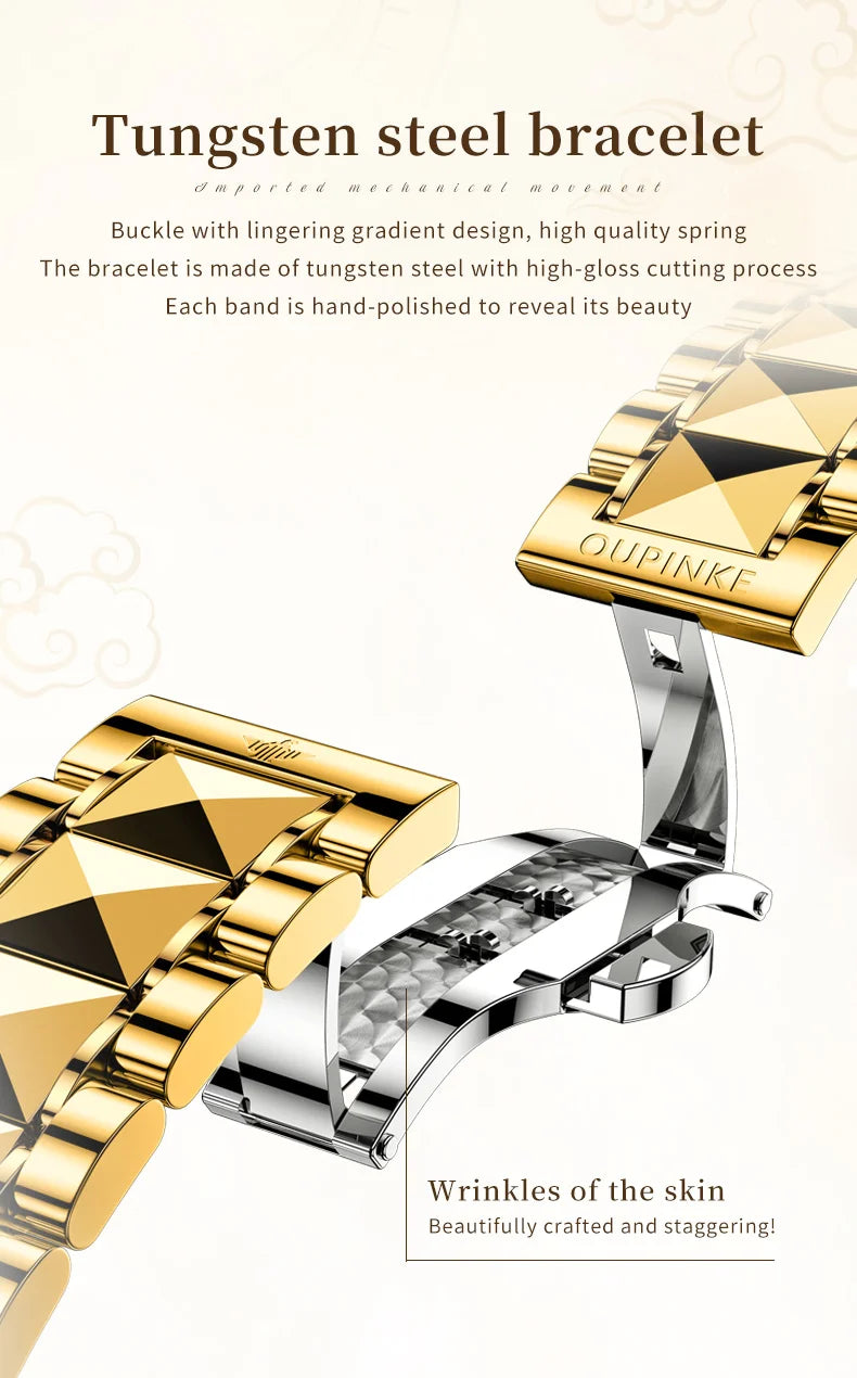 OUPINKE High End Gold Dragon Watch for Men Women Tungsten steel Automatic Mechanical Couple Watches Luxury Couple Wristwatches
