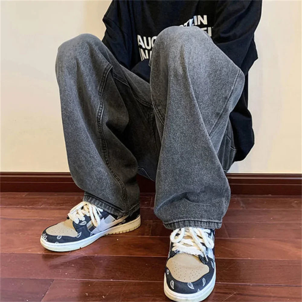 Baggy Jeans Trousers Male Denim Pants Black Wide Leg Pants Men's Jeans Cargo pants for men Korean Streetwear Hip Hop Harajuku