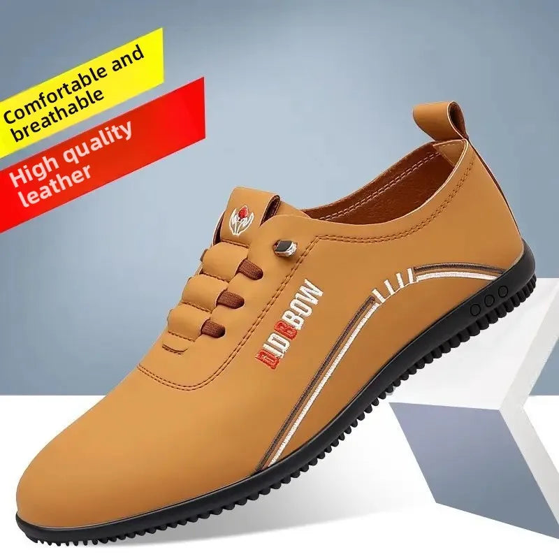 Soft Leather Men's Business Casual Shoes Slip-On Lightweight Bean Bean Shoes Dad Shoes Fall Season Comfortable Bottom Shoes