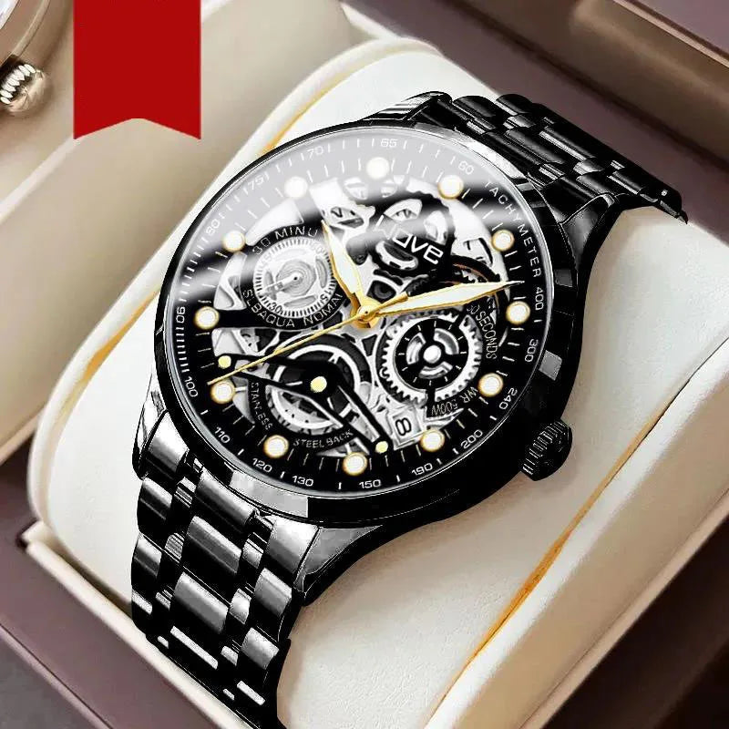 UTHAI Men's Watch Business Light Luxury high-end Brand Versatile Gold Hollow Male Fashion Quartz Clock Watches