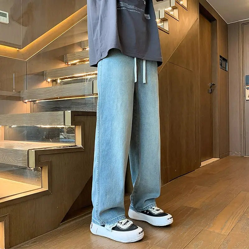 Men's jeans, black, autumn and winter, American style men's youthful and trendy pants, mid waist casual straight leg jeans