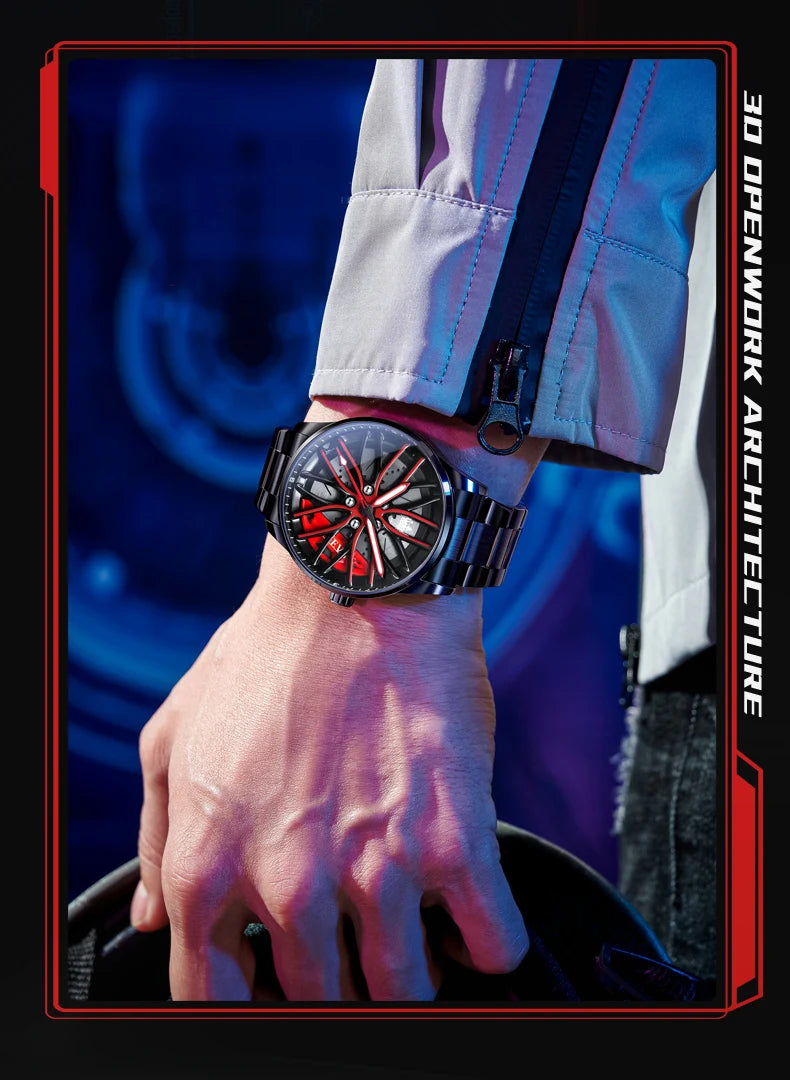 OLEVS Men Watches Waterproof Rotary Sport Car Rim Man Luxury Watch High Quality Fashion Stainless Steel Quartz Men's Watches