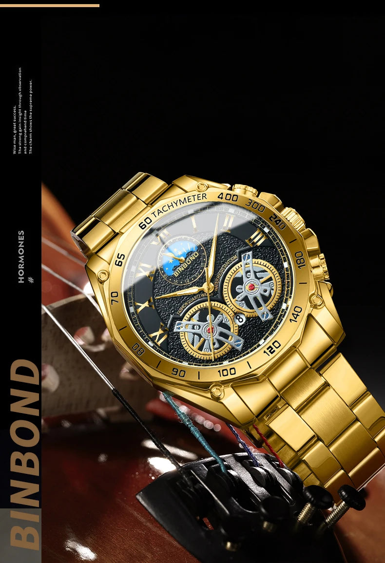 BINBOND Luxury Men Quartz Watches Fashion Concept Decorative Dial Casual Military Sports Wristwatch Waterproof Men's Clock