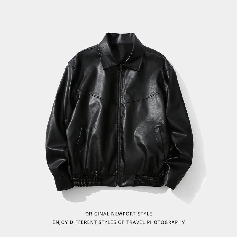 Black leather jacket for both men and women - new autumn product of retro fashion brand - trendy high street jacket for couples