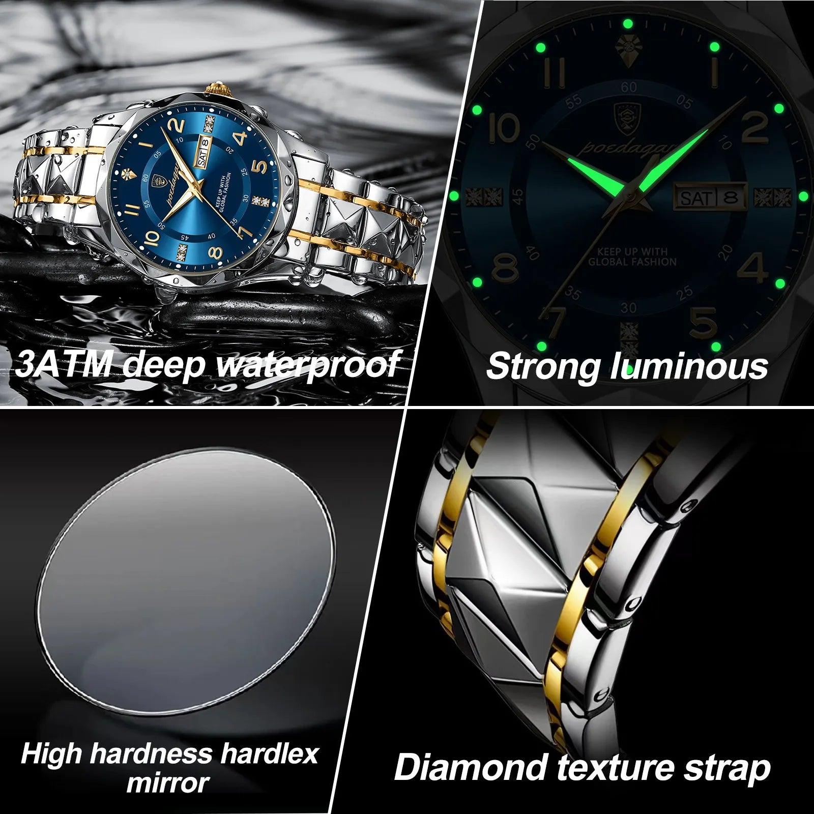 POEDAGAR Luxury Men Watch Waterproof Date Week Luminous Fashion Wristwatch Stainless Steel Quartz Sport Men's Watches Male Reloj