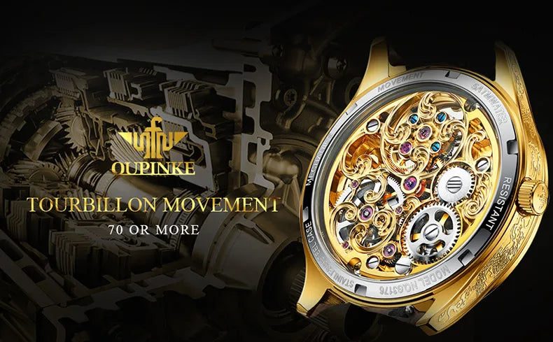 OUPINKE 3176 Top Brand Luxury Men Mechanical Automatic Watches Automatic Movement Waterproof Sapphire Mirror Tourbillon Skeleton