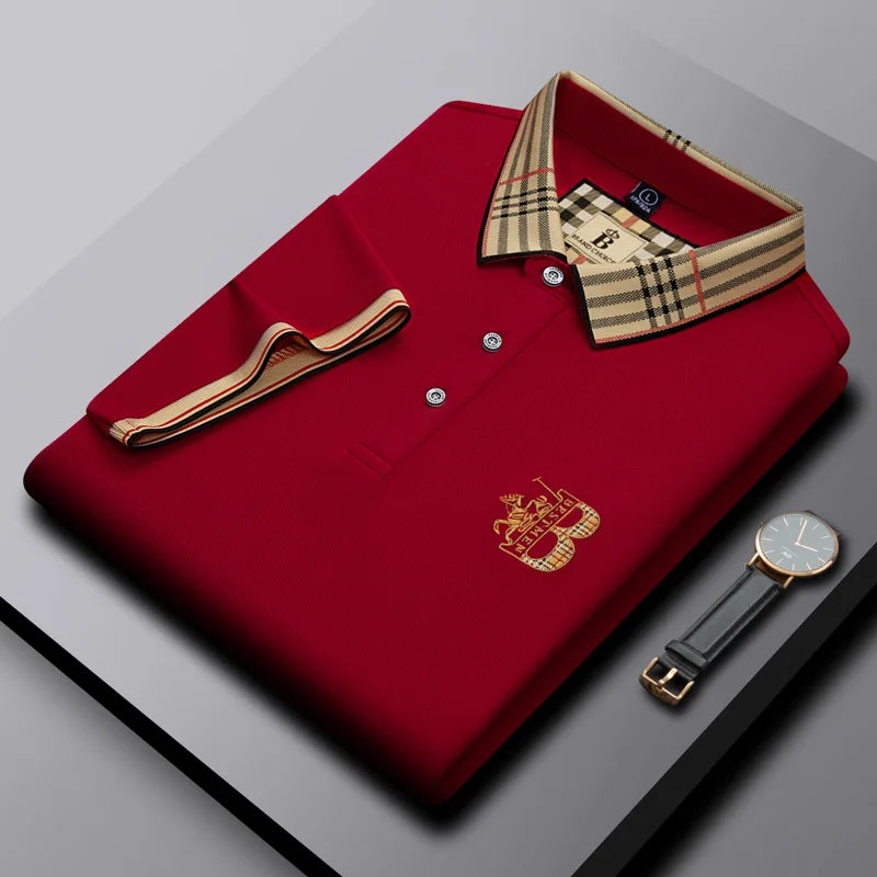Men's brand high-quality summer textured embroidered polo shirt new solid color casual fashion breathable top
