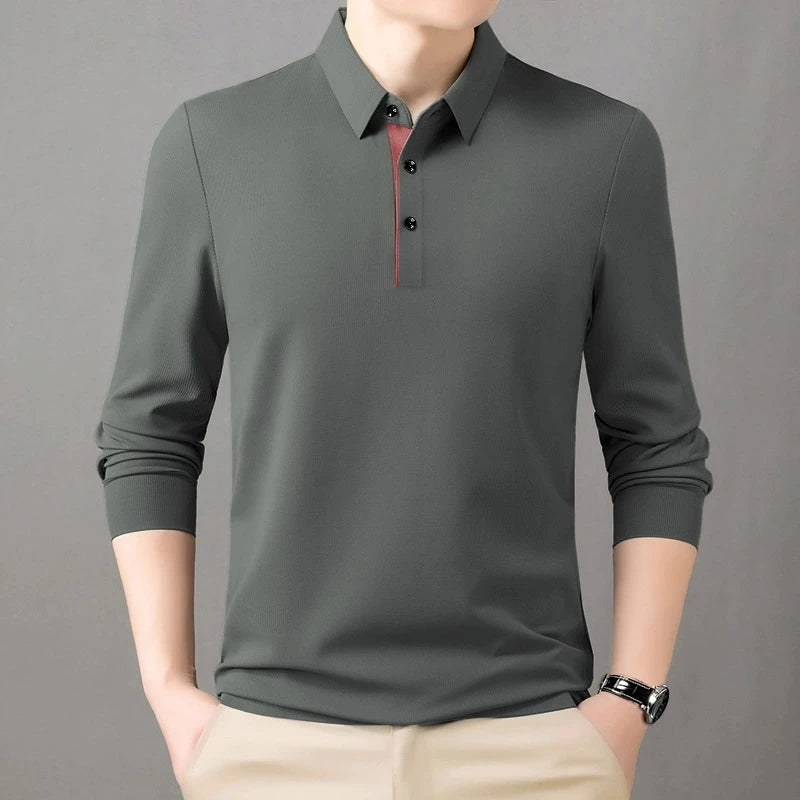 New Fashion Solid Polo Shirt Men Korean Fashion Clothing Long Sleeve Casual Fit Slim Man Polo Shirt Button Collar Tops