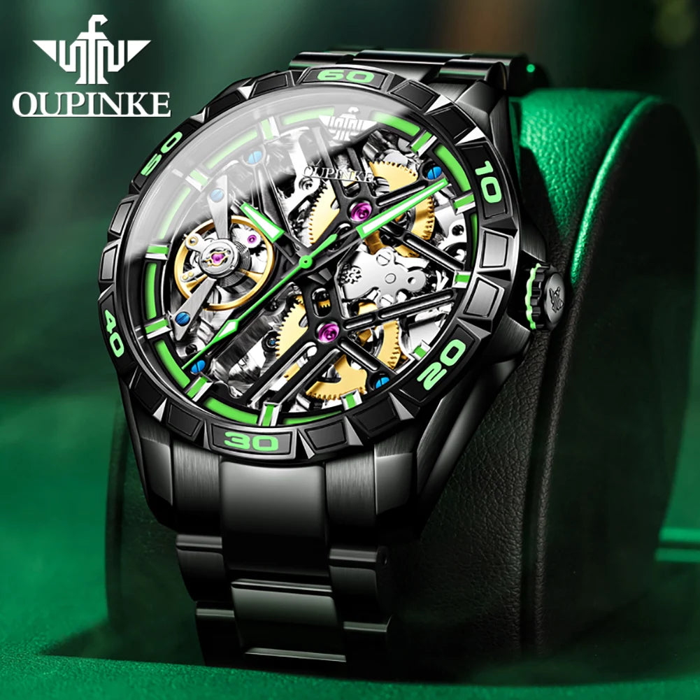 OUPINKE 3196 Luxury Business High Quality Mens Watch Skeleton Automatic Mechanical Watch 50M Waterproof Luminous Sports Watches