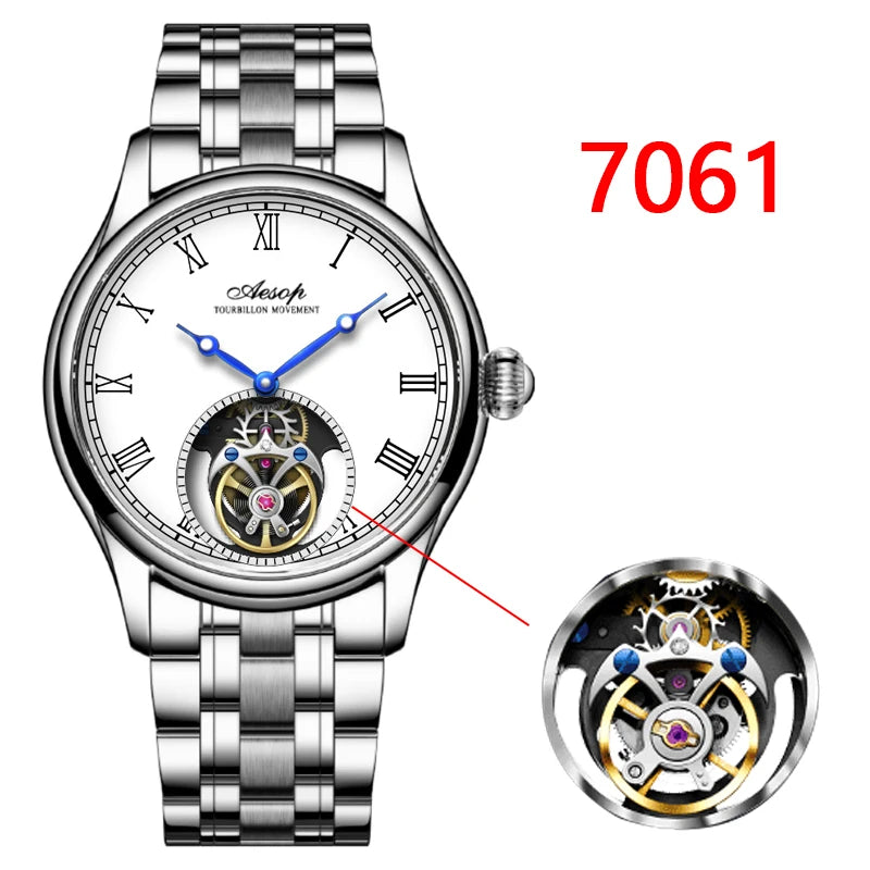 Aesop Real Flying Tourbillon Movement Mechanical Watches Luxury Watch for Men Skeleton Tourbillon Watch Sapphire Official Store