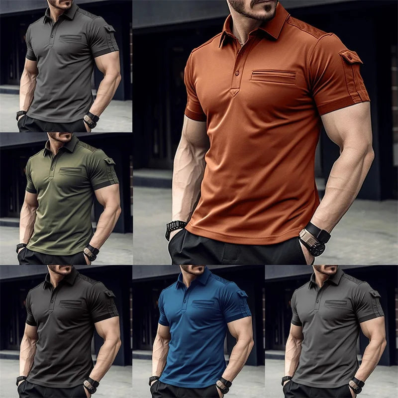 Men's Summer Polo Shirt Solid Color Fashion Casual Workwear Style Design Slim Fit Lapel Short Sleeve Men's Everyday Polo Shirt