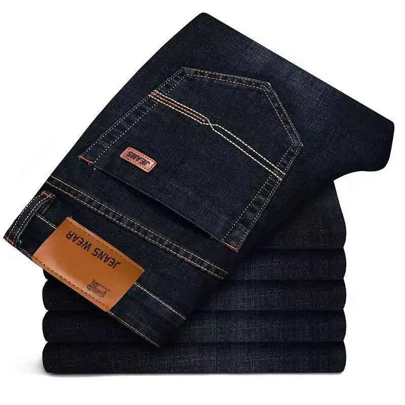 2025 Spring and Autumn New Men Fashion Casual Straight Leg Jeans Solid Color Foldable Comfortable Soft Business Brand Pants