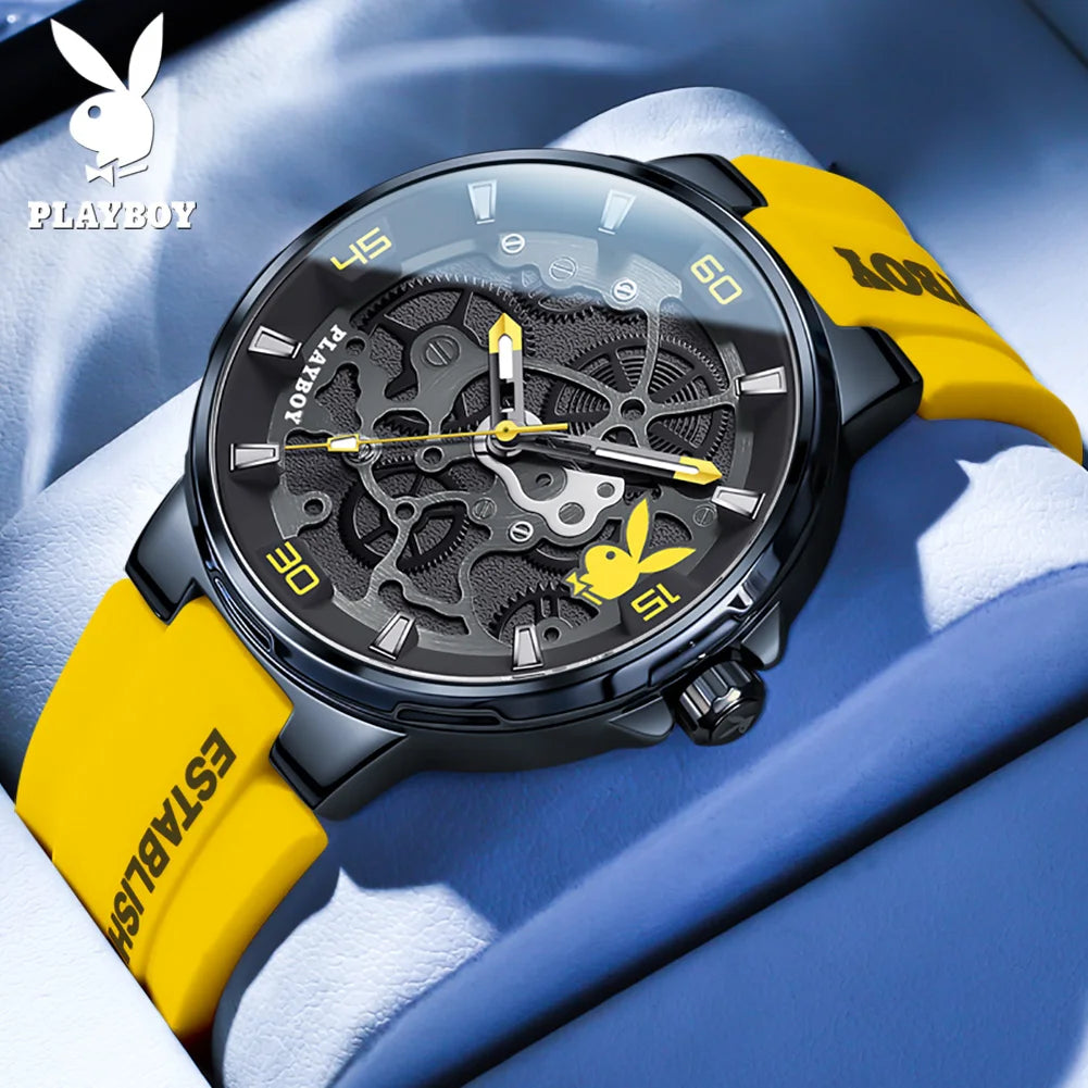 PLAYBOY High Quality Sports Quartz Watch for Men Fashion Silicone Strap Man Wristwatch Waterproof Luxury Top Brand Men's Watches