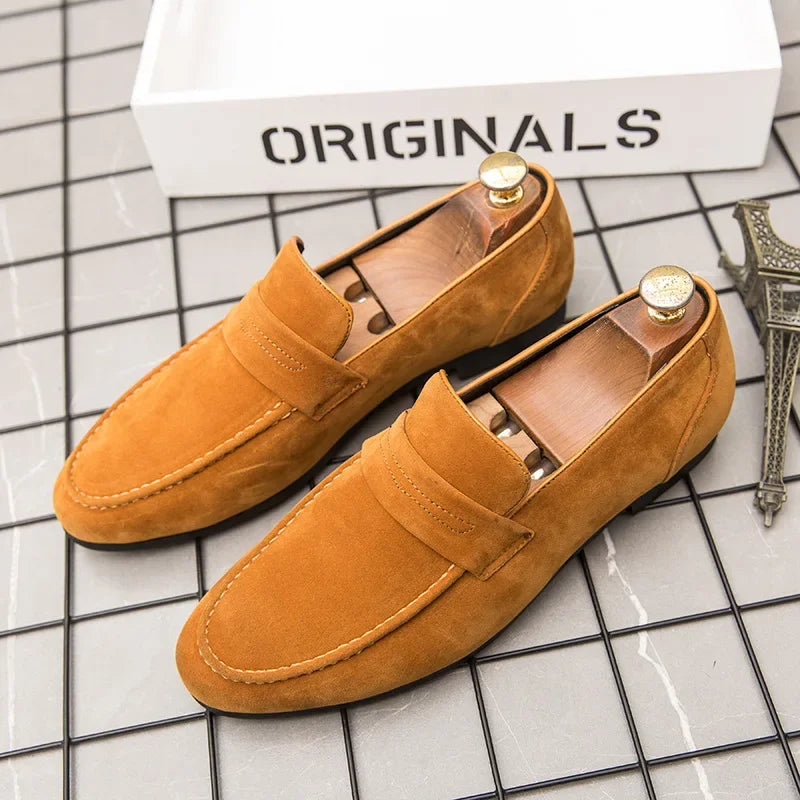 New Men Suede Leather Casual Shoes British Style Pointed Toe Fashion Slip-on Loafers