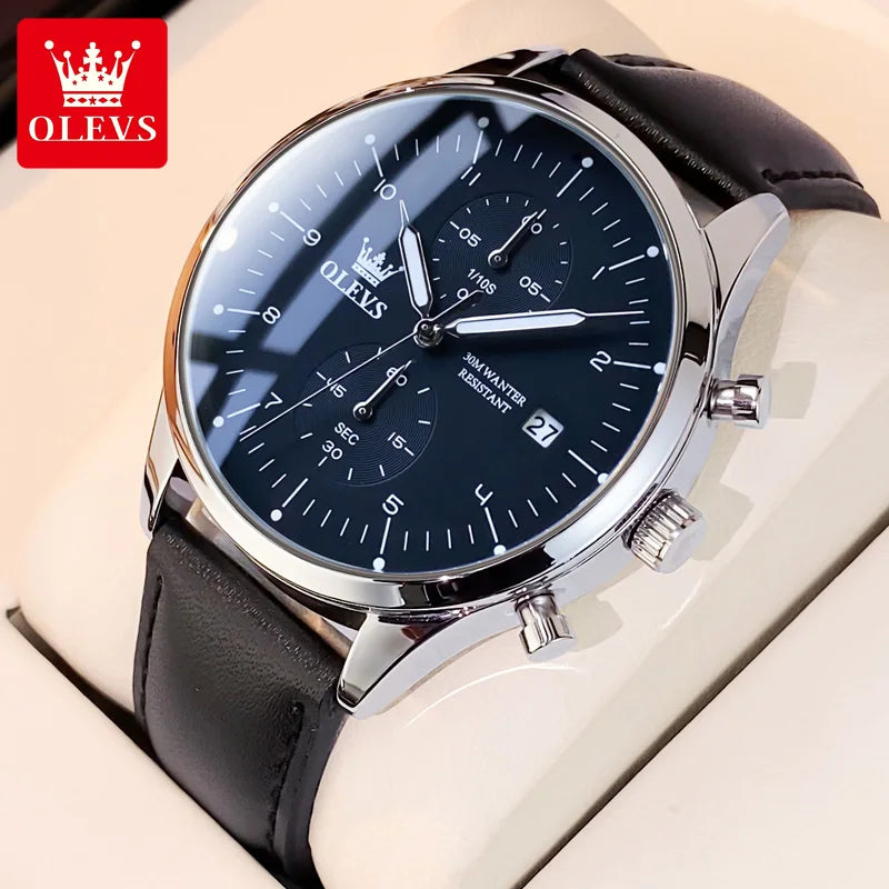 OLEVS Original Men's Watches Luxury Top Brand Leather strap Quartz Male WirstWatch Waterproof Date Business Quartz Watch for Man