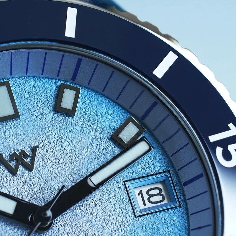 WM Watch Automatic Mechanical Dive Watch Men Ceramic Bezel Sparkle Grain Gradient Dial AR Coated NH35 Welly Merck Watches WM212