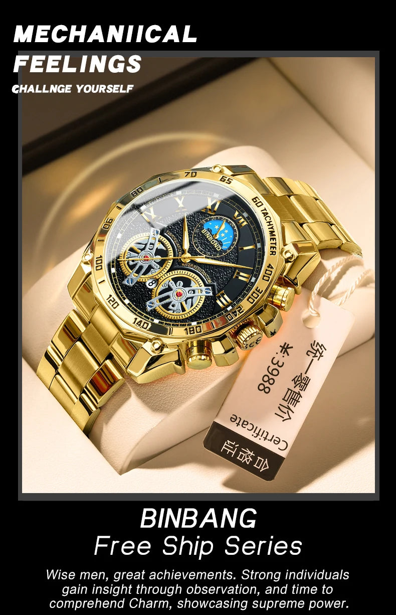 BINBOND Luxury Men Quartz Watches Fashion Concept Decorative Dial Casual Military Sports Wristwatch Waterproof Men's Clock