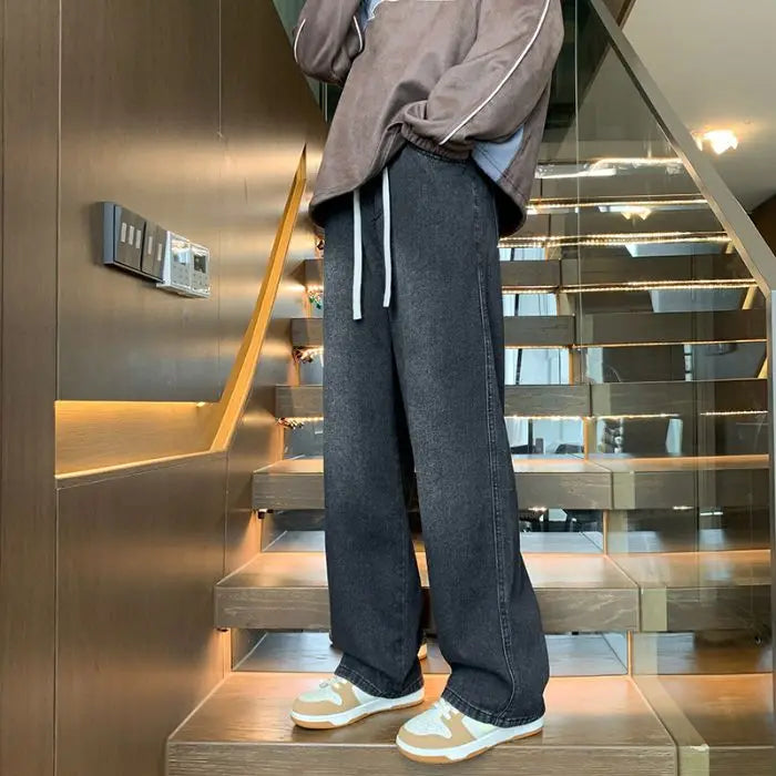 Men's jeans, black, autumn and winter, American style men's youthful and trendy pants, mid waist casual straight leg jeans