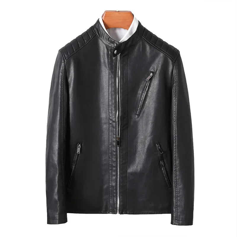 Mens Leather Jackets Fashion Trend Simple Personality Men's Spring PU Leather Mens Jackets Slim Windbreaker