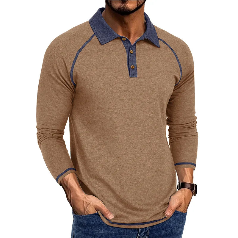 Men's Long Sleeve Polo Shirt Casual Turn Down Collar T Shirt for Men Autumn Tops Available in Multiple Colors
