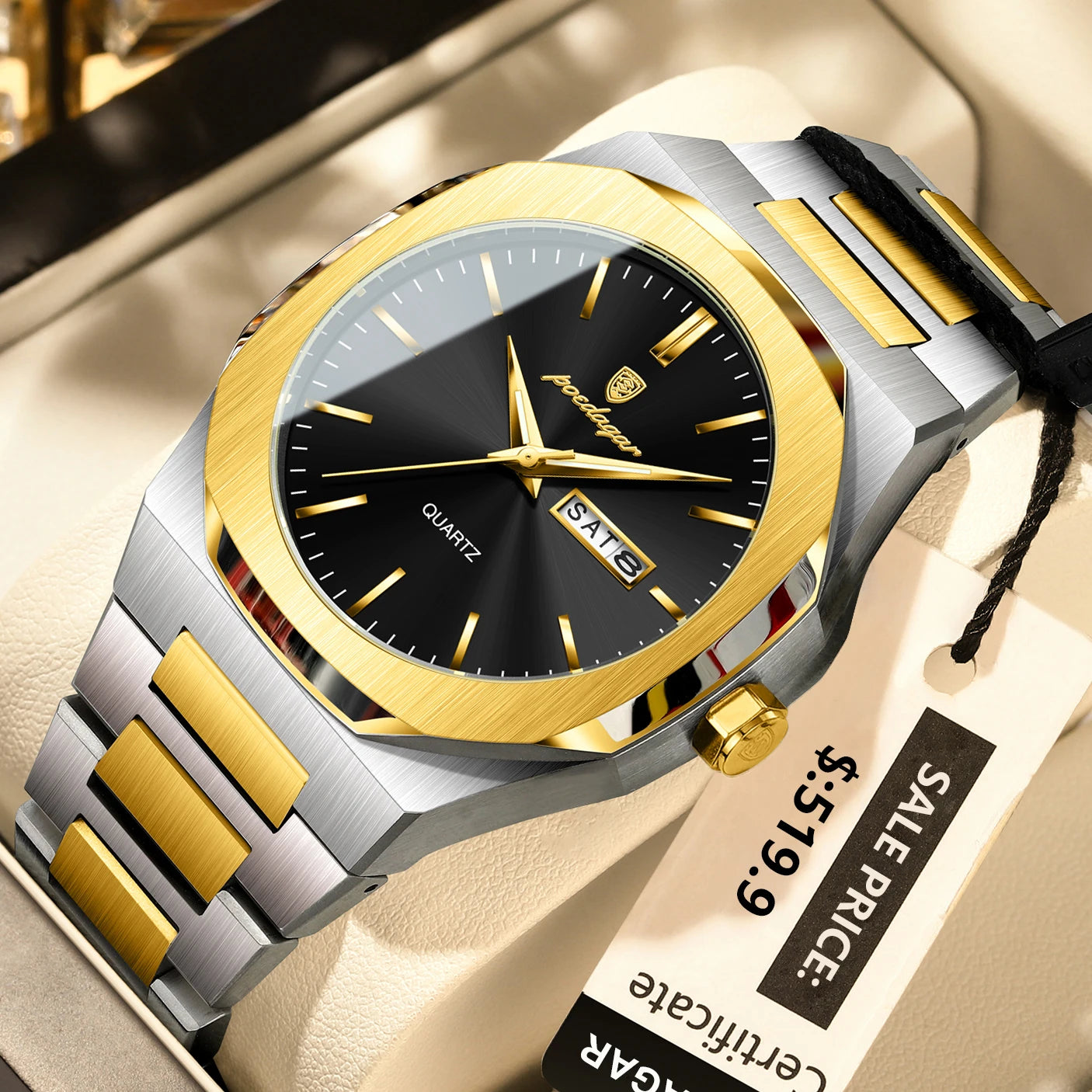 POEDAGAR Top Luxury Men Clock Waterproof Luminous Calendar Week Man Wristwatch Sports Stainless Steel Quartz Men's Watches Reloj
