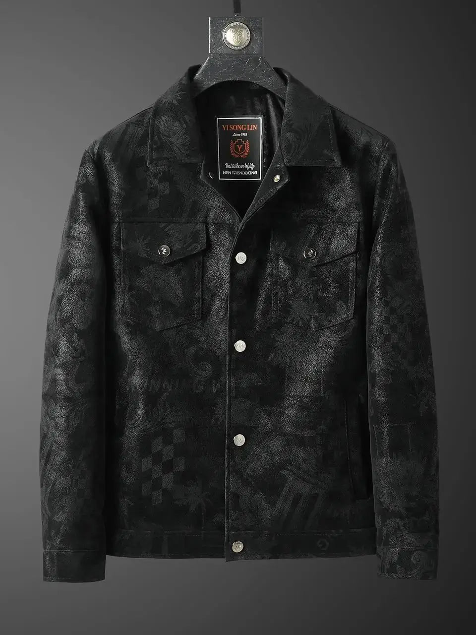 Men's Lapel Pu Leather Jacket Letter Print Casual Short Fashion Jacket