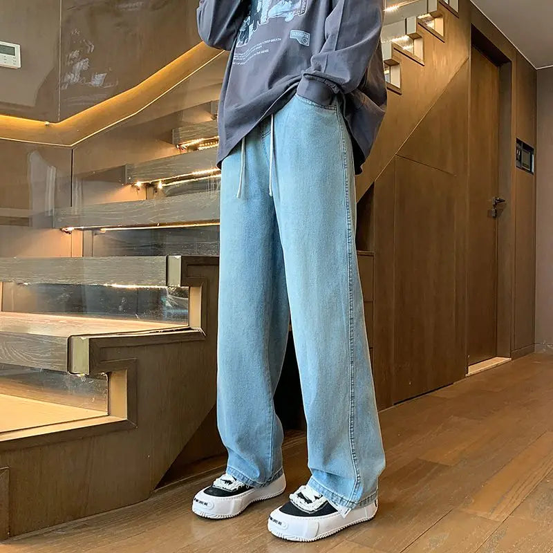 Men's jeans, black, autumn and winter, American style men's youthful and trendy pants, mid waist casual straight leg jeans