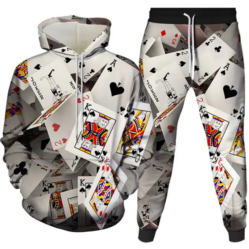 Men's Poker&Money 3D Print Tracksuit Set Fashion Casual Luck Hoodie+Pants 2pcs Sets Pullover Trend Streetwear Man/women Clothing